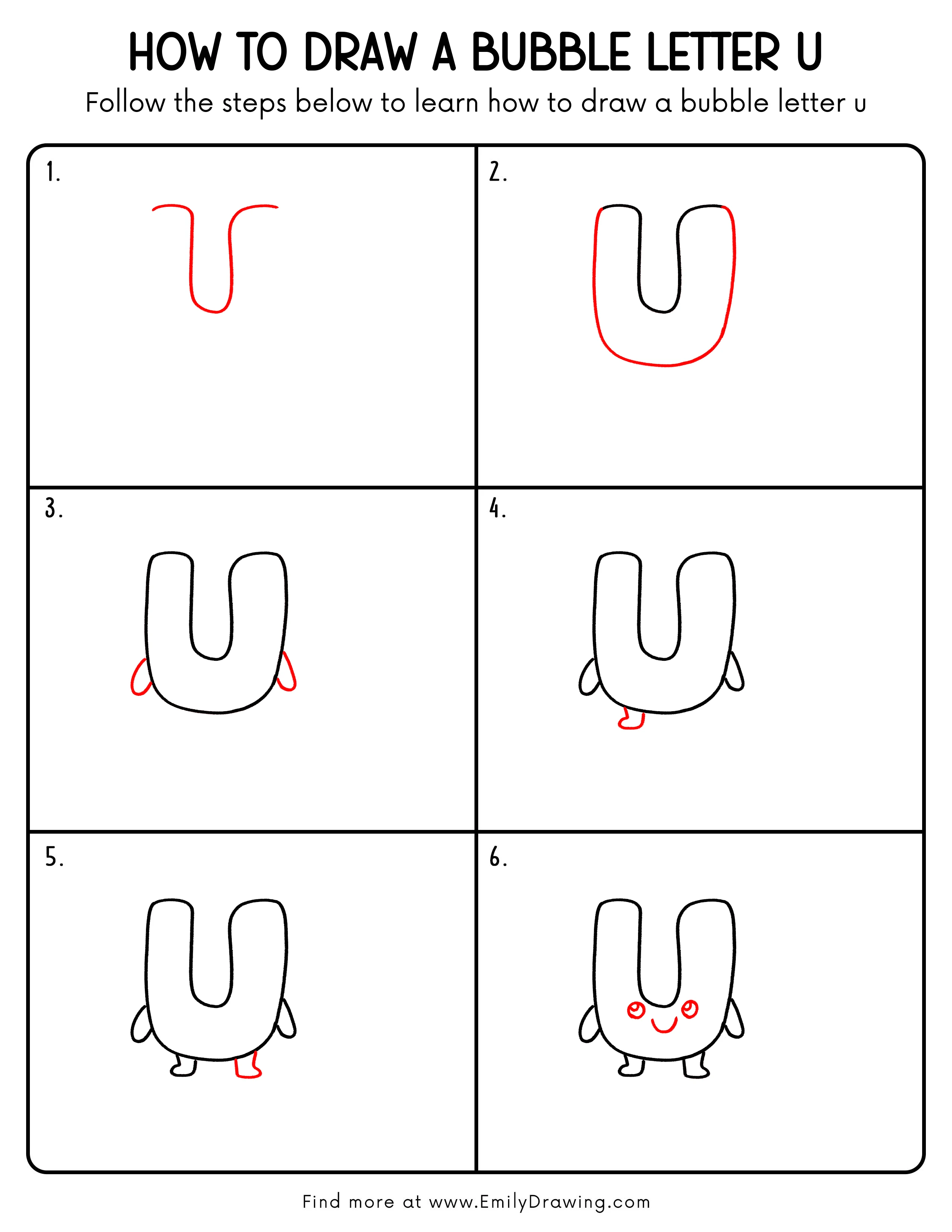 Printable Bubble Letter U Drawing Guide
